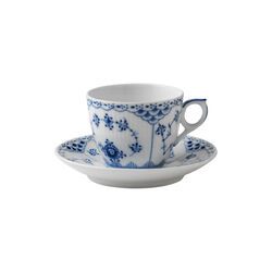 Blue Fluted Half Lace kopp med fat 17 cl, Royal Copenhagen
