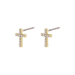 CLARA Crystal Cross Studs, guldpläterat, Pilgrim