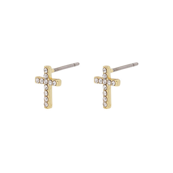 CLARA Crystal Cross Studs, guldpläterat, Pilgrim