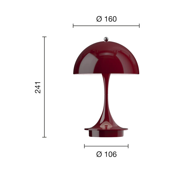 Panthella 160 Portable Bordslampa, opaque burgundy, Louis Poulsen