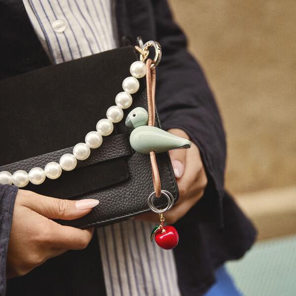 F&aring;gel nyckelring med naturl&auml;der, gr&ouml;n, Kay Bojesen Denmark