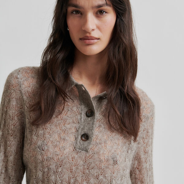 Vespa Knit LS Polo, mid brown melange, Second Female