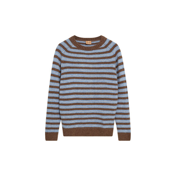 MMGCarlos Stripe Crew Neck Knit, chocolate brown melange, MOS MOSH Gallery