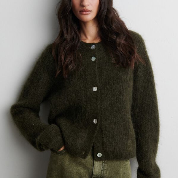 Andrea Knit Rib LS Cardigan, black olive, Second Female