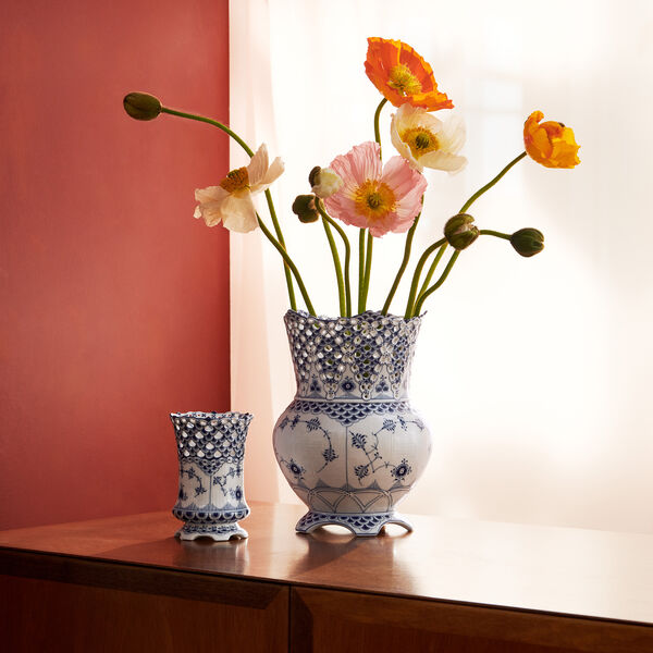 Blue Fluted Full Lace Vas 22 cm, Royal Copenhagen