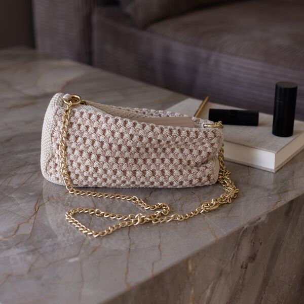 Stickad Clutch Kedja Multi, beige-rose-brown, By LOHN