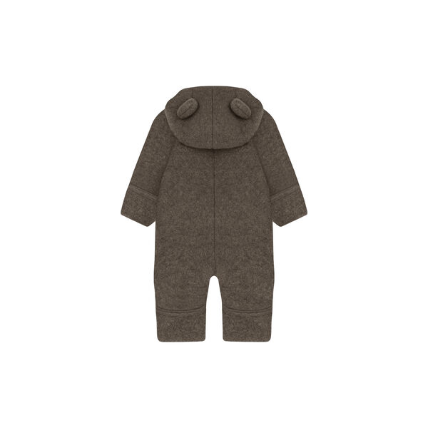 Pram Suit Ears Wool Fleece, brown melange, HUTTEliHUT