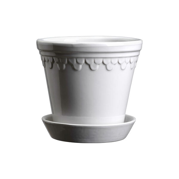 Københavner GLAZED kruka med fat, mineral white, Bergs Potter