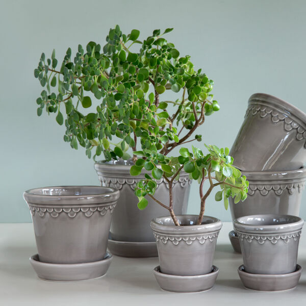Københavner GLAZED kruka med fat, pearl grey, Bergs Potter