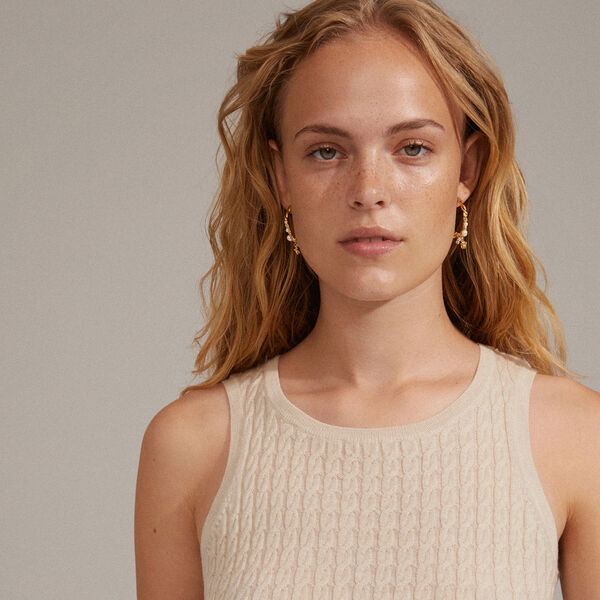 ANA Pearl & Crystal Hoops, gold-plated, Pilgrim