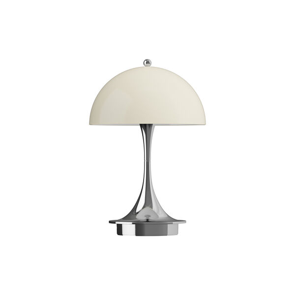 Panthella 160 Portable Table Lamp, chrome opal beige, Louis Poulsen