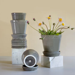 Helena GLAZED kruka med fat, pearl grey, Bergs Potter