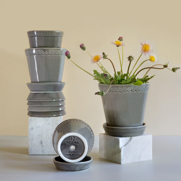 Helena GLAZED kruka med fat, pearl grey, Bergs Potter