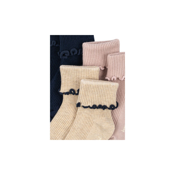 3 Pack Rib Frill Socks, navy/cream/blush, Konges Sl&oslash;jd