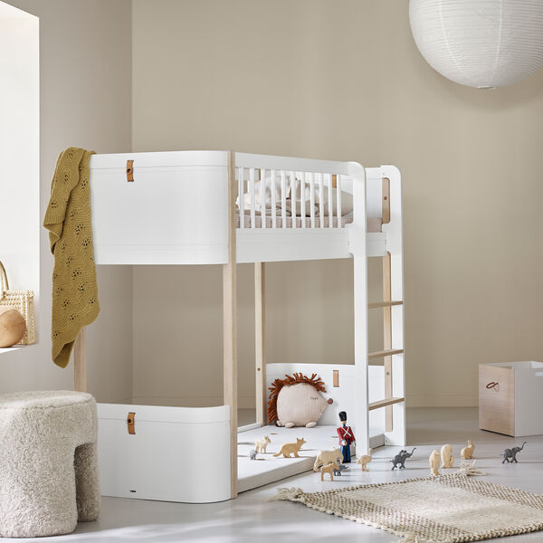 Wood Mini+ Low Loft Bed 68x162 cm, white/oak, Oliver Furniture