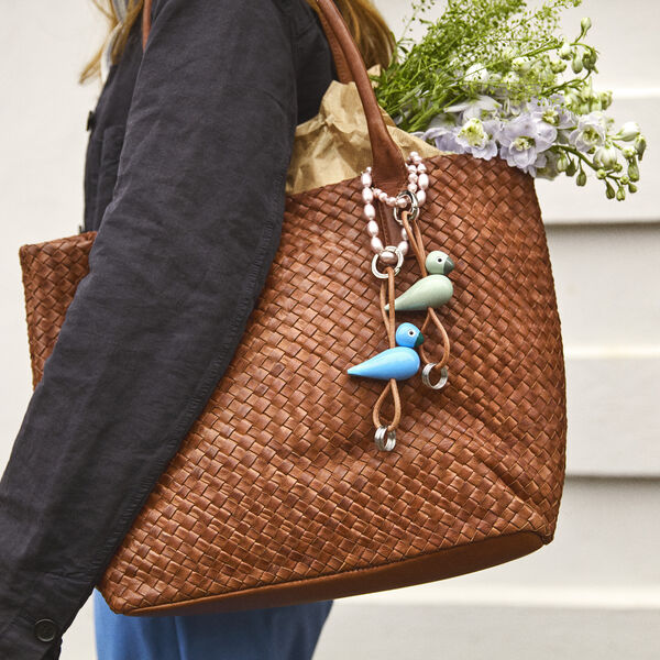 F&aring;gel nyckelring med naturl&auml;der, bl&aring;, Kay Bojesen Denmark