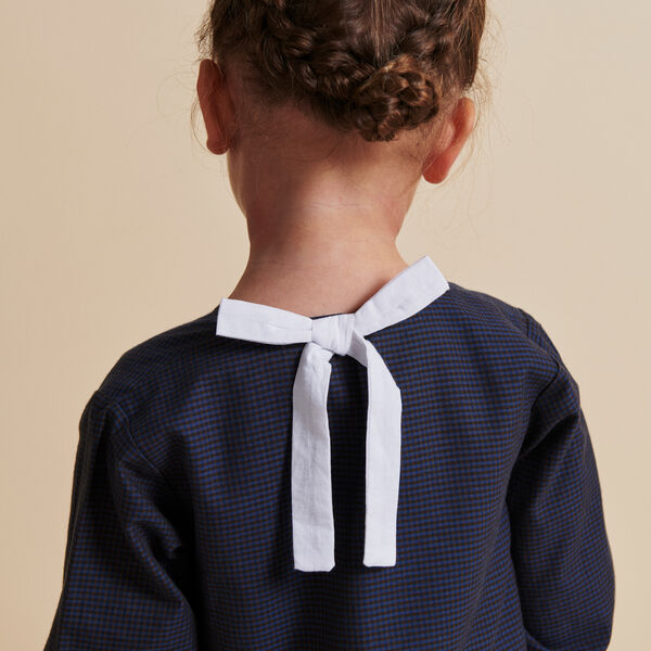 Checkered Dress w. Backside Bow, brown/blue check comb., Copenhagen Colors Organics
