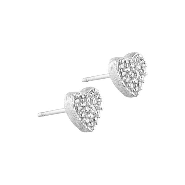 Esmee heart post earrings w. zircons, silver plated, Pure by Nat