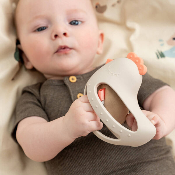 Clucky Grip & Teether Toy w/ Rattle, sand, Done by Deer