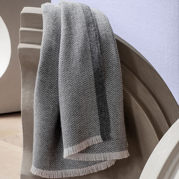 Herringbone pl&auml;d, dark blue/grey, ELVANG