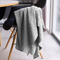 Stickad Pl&auml;d Wave, med grey melange, By LOHN