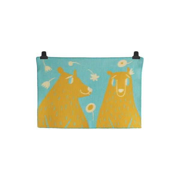 BEAR Baby Size Throw, turquoise/orange, Røros Tweed
