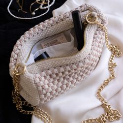 Stickad Clutch Kedja Multi, beige-rose-brown, By LOHN