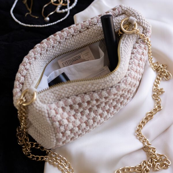 Stickad Clutch Kedja Multi, beige-rose-brown, By LOHN