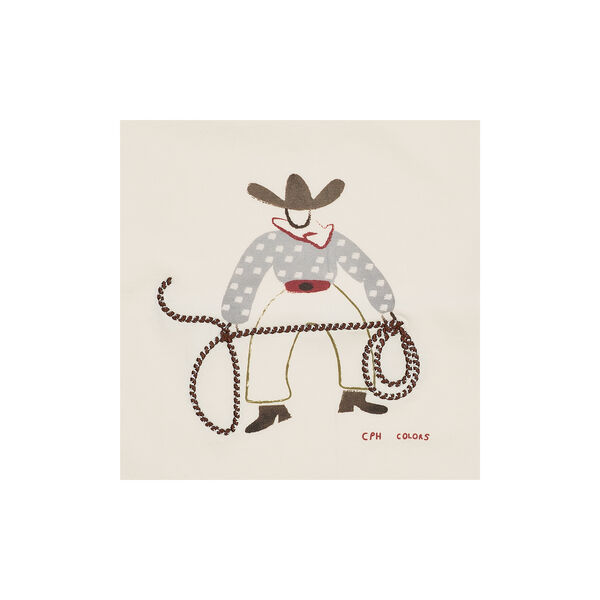 LS T-Shirt w. Cowboy Print & Embroidery, cream, Copenhagen Colors Organics