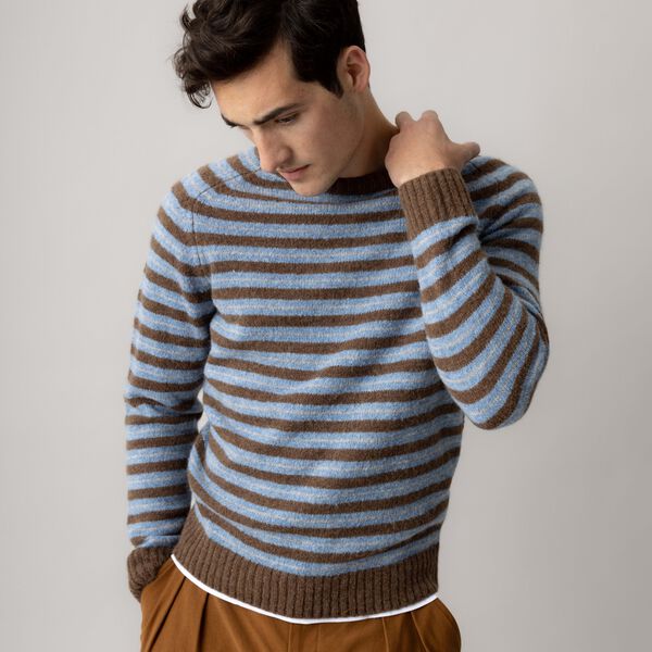 MMGCarlos Stripe Crew Neck Knit, chocolate brown melange, MOS MOSH Gallery