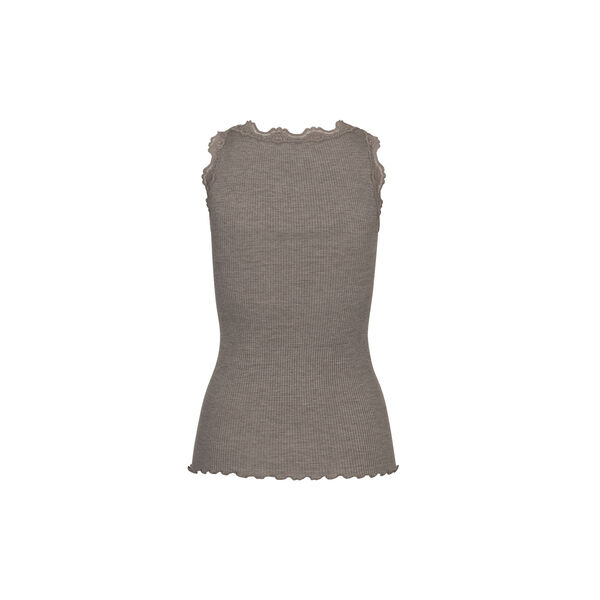 Silk Top w/ Lace , brown melange Silk Top w/ Lace , brown melange, Rosemunde