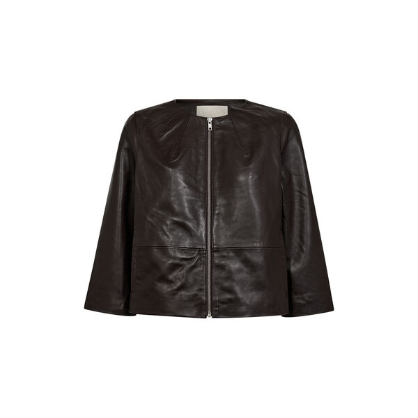 PD-Lanni Leather 3/4 Sleeve Jacket, black coffee, Pieszak