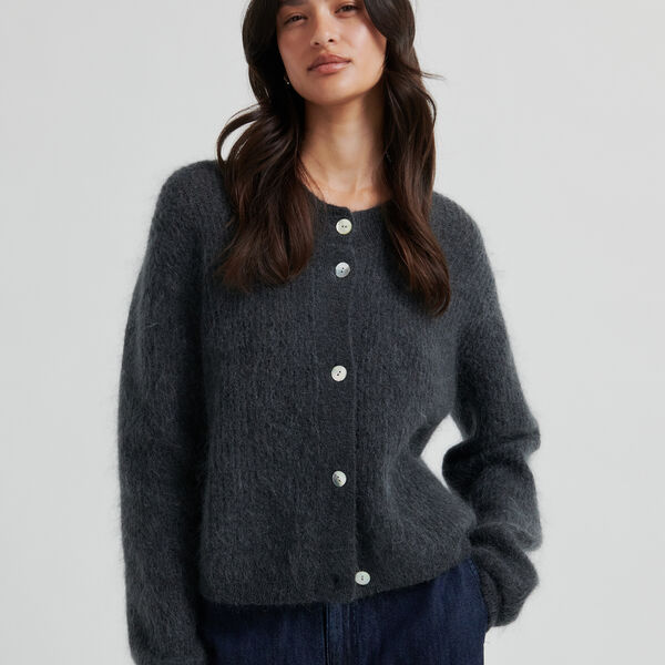 Andrea Knit Rib LS Cardigan, volcanic ash, Second Female