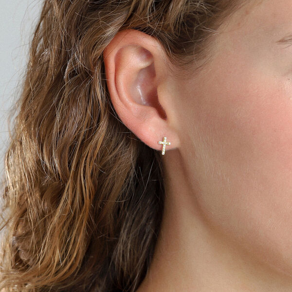CLARA Crystal Cross Studs, guldpläterat, Pilgrim