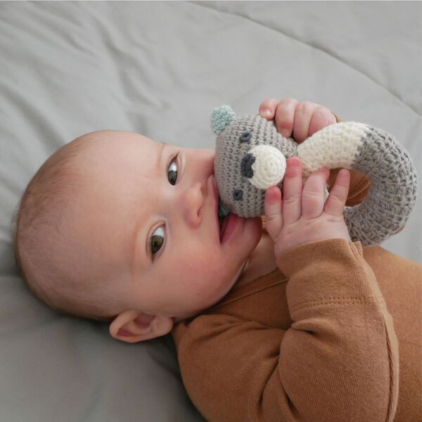Oline Bear Rattle, white/grey/blue, Franck & Fischer