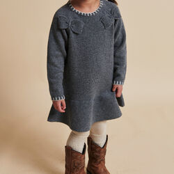Lambswool Dress w. Bow, dark grey/cream comb. Lambswool Dress w. Bow, dark grey/cream comb., Copenhagen Colors Organics