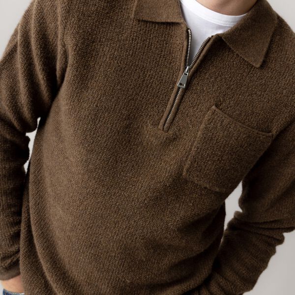 MMGRyan Soft Polo Zip Knit, toasted coconut, MOS MOSH Gallery