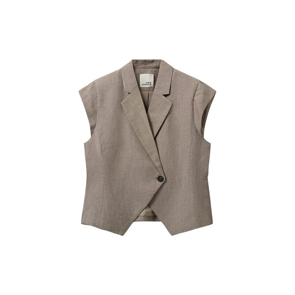 MAJSESW LINEN MIX CAP SLEEVE BLAZER, dark sand, Sofie Schnoor