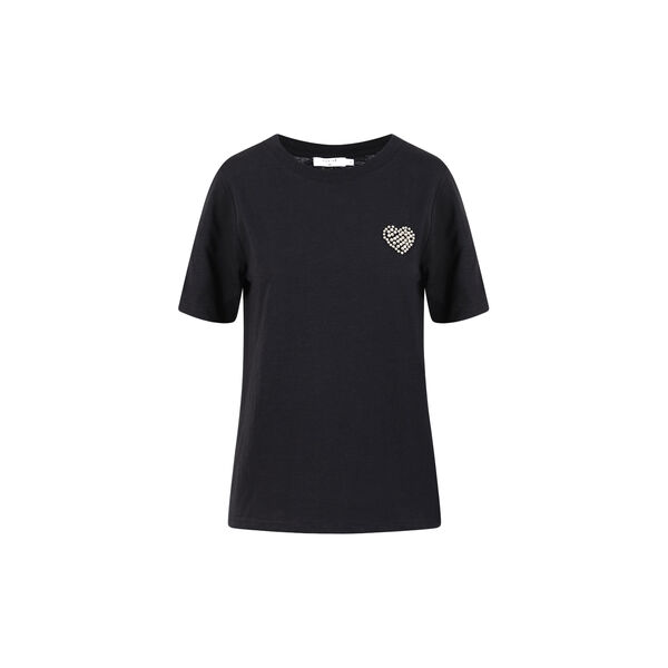 T-shirt with beaded heart patch - Mid sleeve, black, Coster Copenhagen