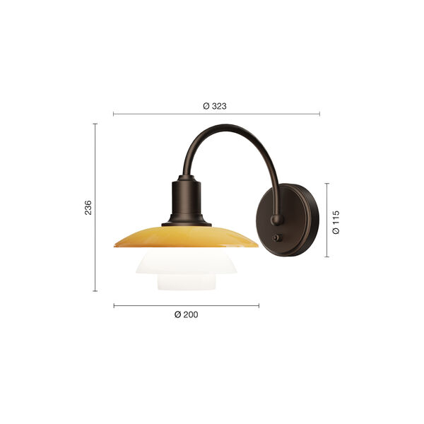 PH 2/2 Wall Lamp Centenary Edition, amber/opal white, Louis Poulsen