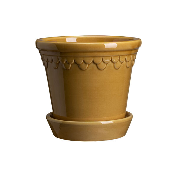 Københavner GLAZED kruka med fat, amber yellow, Bergs Potter