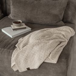 Stickad Pl&auml;d Square, beige melange, By LOHN