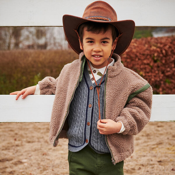 Teddy Jacket w. Removable Sleeves, natural/green comb., Copenhagen Colors Organics