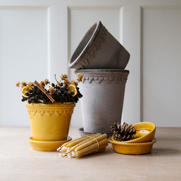 Københavner GLAZED kruka med fat, amber yellow, Bergs Potter