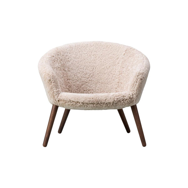 Ditzel loungestol, vit/r&ouml;kf&auml;rgad ek, Fredericia Furniture