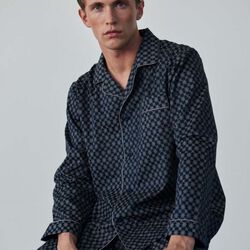 Megeve Pyjamas, navy off white print/grey piping, Ambassador 1867