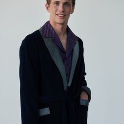 Davos Dressing gown, navy with sliver collar, Ambassador 1867