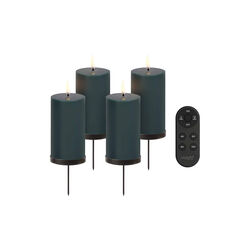 Giftbox w. spike, remote, LED pillar candle 4-pack, pine green, Uyuni Lighting