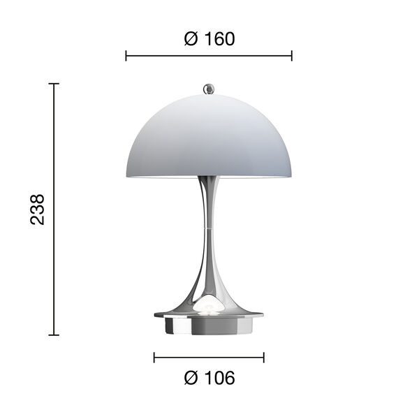 Panthella 160 Portable Table Lamp, chrome opal grey, Louis Poulsen