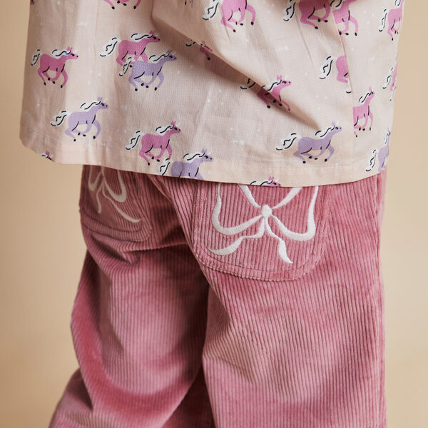 Corduroy Pant w. Wide Leg & Embroirdey, rose comb., Copenhagen Colors Organics